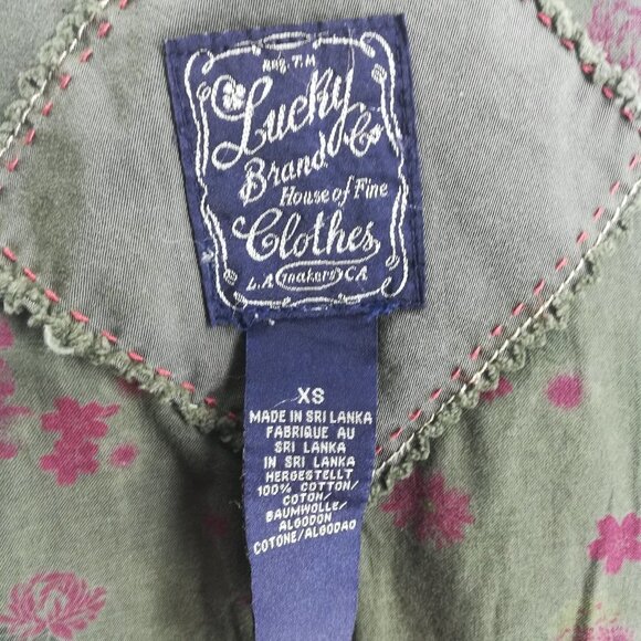 Lucky Brand Military Jacket Size XS Snap Pockets Button Drawstring Green Boho - Picture 3 of 12